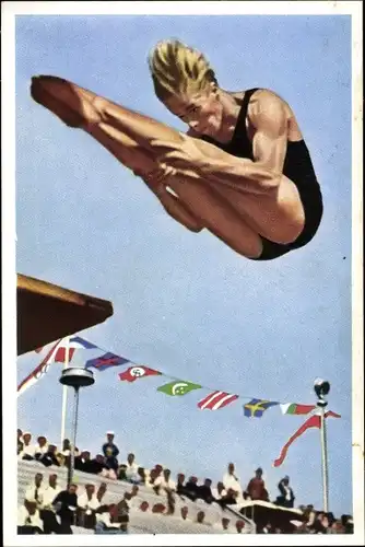 Sammelbild Olympia 1936, Serie 24 Bild 6, Turmspringer Dick Degener (USA), Franck-Kaffee