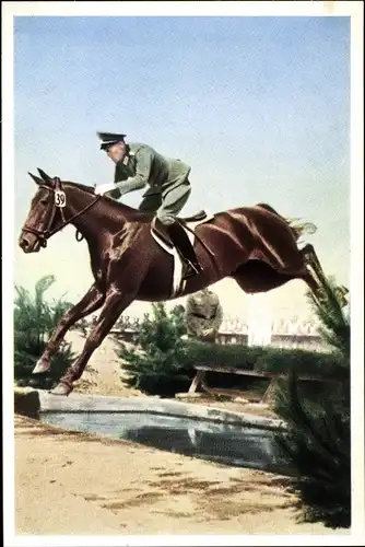 Sammelbild Olympia 1936, Serie 27 Bild 3, Der dt. Jagdspringer Hauptmann Stubbendorf, Franck-Kaffee