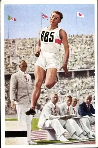 Sammelbild Olympia 1936, Serie 28 Bild 4, Der deutsche Zehnkämpfer Erwin Huber, Franck-Kaffee