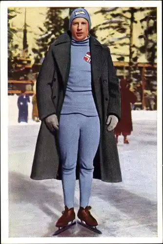 Sammelbild Olympia 1936, Serie 8a Bild 4, Eisschnellläufer Charles Mathisen, Norwegen, Franck Kaffee