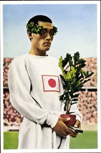 Sammelbild Olympia 1936, Serie 12 Bild 1, Kitei Son, Marathonläufer, Japan, Franck Kaffee