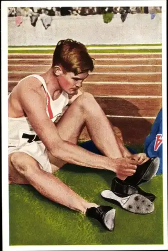 Sammelbild Olympia 1936, Serie 13 Bild 1, Hürdenlauf,  Amerikaner Forrest Towns, Franck Kaffee