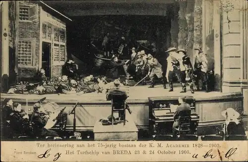 Ak Breda Nordbrabant Niederlande, KM Academie, het Turfschip van Breda 1903, Theaterszene