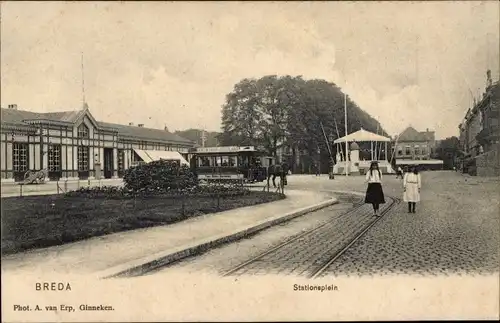 Ak Breda Nordbrabant Niederlande, Stationsplein