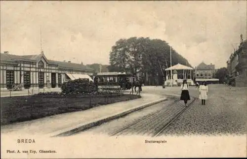 Ak Breda Nordbrabant Niederlande, Stationsplein