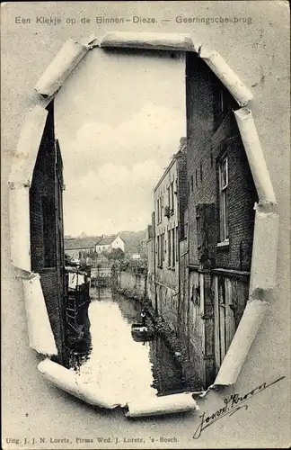 Passepartout Ak ’s Hertogenbosch Den Bosch Nordbrabant, Geerlingsche brug, Kiekje op de Binnen Dieze