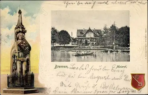 Präge Wappen Passepartout Ak Hansestadt Bremen, Meierei, Roland