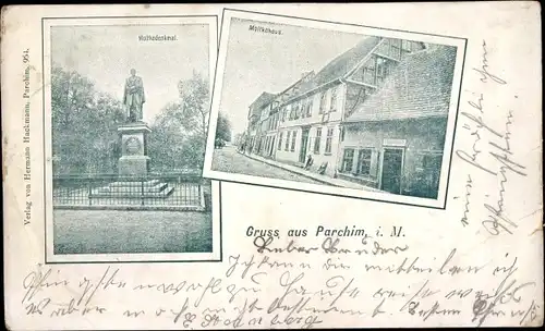 Ak Parchim in Mecklenburg, Moltkedenkmal, Moltkehaus