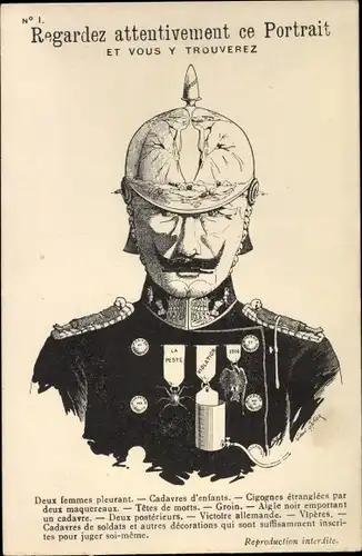 Ak Regardez attentivement ce portrait et vous y trouverez, Kaiser Wilhelm II., Karikatur