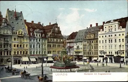 Ak Leipzig in Sachsen, Marktplatz mit Siegesdenkmal