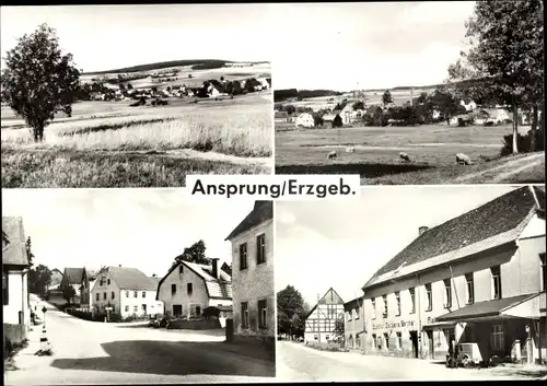 Ak Ansprung Marienberg im Erzgebirge, Gesamtansicht, Gastwirtschaft, Straßenpartie