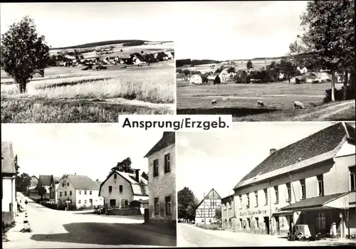 Ak Ansprung Marienberg im Erzgebirge, Gesamtansicht, Gastwirtschaft, Straßenpartie