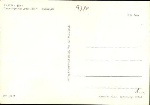 Ak Flöha in Sachsen, Genesungsheim Paul Jäkel, Speisesaal