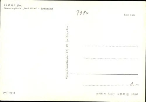Ak Flöha in Sachsen, Genesungsheim Paul Jäkel, Speisesaal