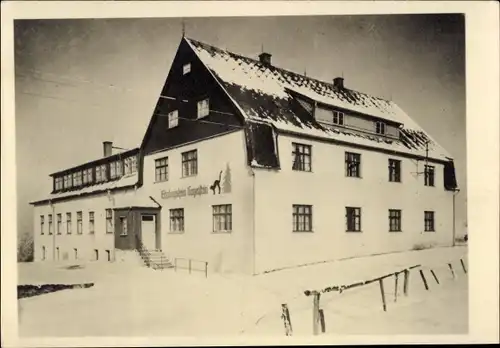 Ak Pobershau Marienberg im Erzgebirge, Erholungsheim Katzenstein der Stadt Chemnitz, Winteransicht