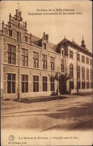 Ak Bruxelles Brüssel, Exposition Universelle de 1910, Pavillon de la Ville d'Anvers, Maison Rubens