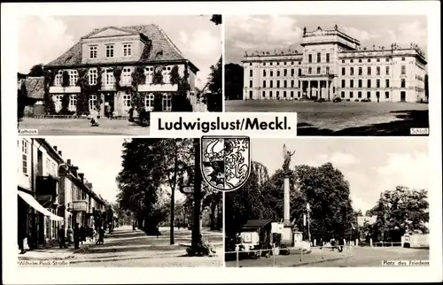 Ak Ludwigslust in Mecklenburg, Rathaus, Schloss, Wilhelm Pieck Straße, Platz des Friedens