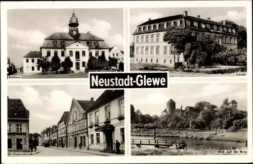 Ak Neustadt Glewe in Mecklenburg, Rathaus, Schloss, Breitscheidstraße, Burg