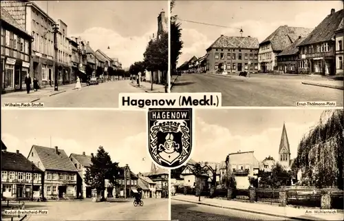 Wappen Ak Hagenow in Mecklenburg, Wilhelm Pieck Straße, Mühlenteich