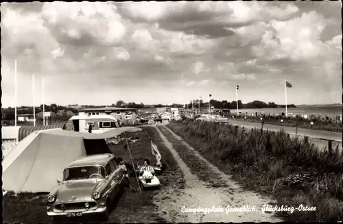 Ak Glücksburg an der Ostsee, Campingplatz Grenzblick, Auto NT 50 518