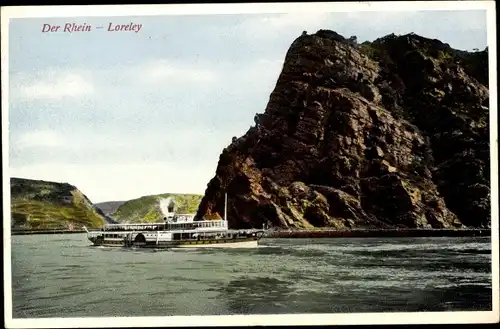 Ak Sankt Goarshausen am Rhein, Loreley, Dampfer