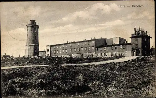 Ak Brocken Nationalpark Harz, Brockenturm, Brockenhotel