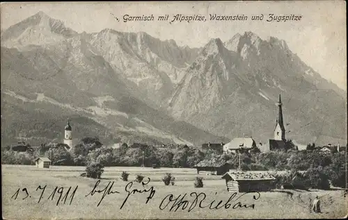 Ak Garmisch Partenkirchen in Oberbayern, Alpspitze, Waxenstein, Zugspitze