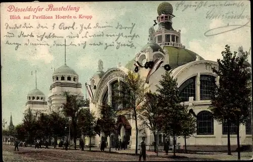 Ak Düsseldorf am Rhein, Ausstellung 1902, Pavillons Hoerde u. Krupp