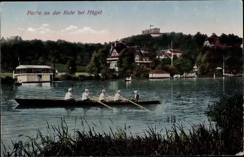 Ak Hügel Essen im Ruhrgebiet, Partie an der Ruhr, Ruderboot