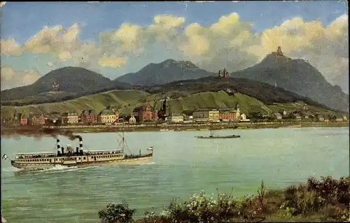 Künstler Ak Hoffmann H., Königswinter am Rhein, Ortschaft mit Dampfer
