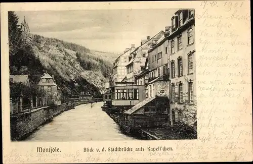 Ak Monschau Montjoie in der Eifel, Blick von der Stadtbrücke auf Kapellchen, Hotel Vecqueray