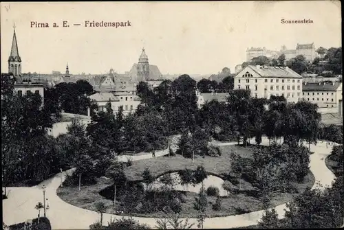 Ak Pirna an der Elbe, Friedenspark, Sonnenstein