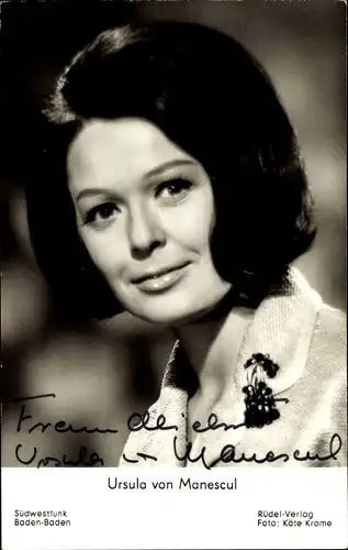 Ak Schauspielerin Ursula von Manescul, Portrait, Autogramm