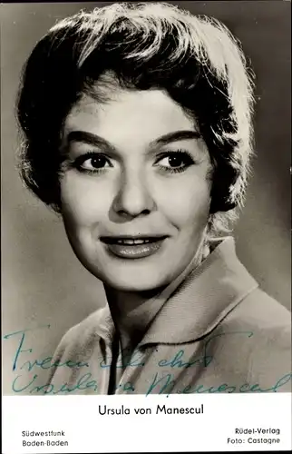 Ak Schauspielerin Ursula von Manescul, Portrait, Autogramm