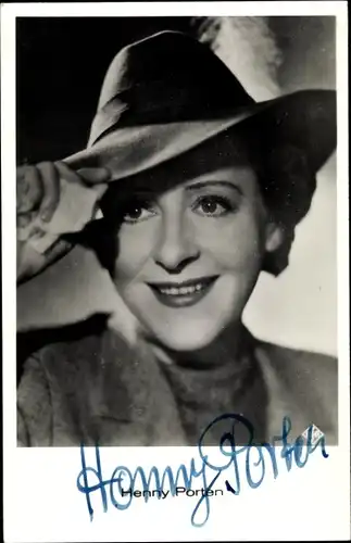 Ak Schauspielerin Henny Porten, Portrait, Hut, Autogramm