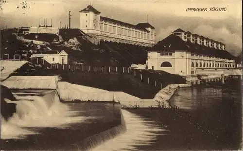 Ak Töging am Inn Oberbayern, Innwerk, Kraftwerk, Wehr