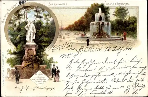 Litho Berlin Tiergarten, Wrangelbrunnen, Denkmal, Siegesallee