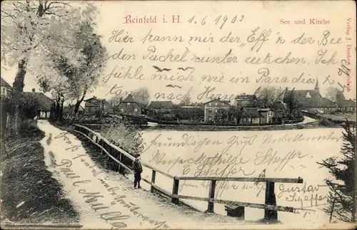 Ak Reinfeld in Holstein, See und Kirche