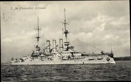 Ak Deutsches Kriegsschiff, SMS Schlesien, Linienschiff, Kaiserliche Marine