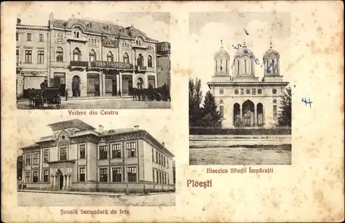 Ak Ploesti Ploiești Rumänien, Biserica Sfintii Imparatii, Vedere din Centru, Scoala Secundara