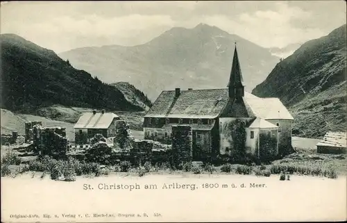 Ak St Christoph am Arlberg Tirol, Blick auf den Ort, Kirche, Wohnhäuser