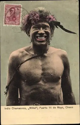 Ak Argentinien, Indio Chamacoco, Puerto 14 de Mayo, Chaco, Millet