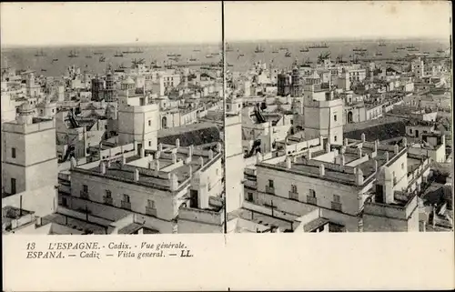 Stereo Ak Cádiz Andalusien Spanien, Vista general, Blick auf den Ort