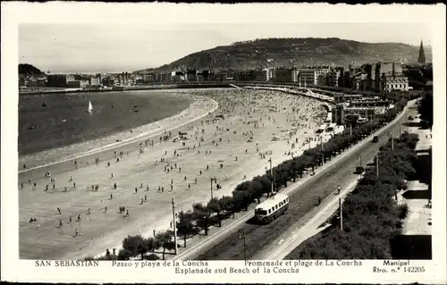 Ak San Sebastian Baskenland, Paseo y playa de la Concha, Strandpartie, Bus