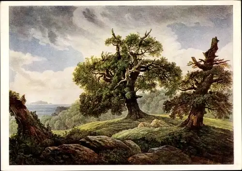 Künstler Ak Carus, Carl Gustav, Eichen am Meer