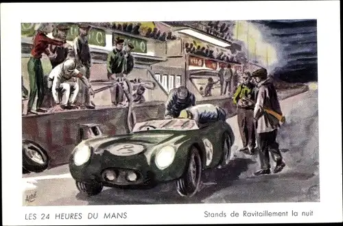 Künstler Ak 24 Heures du Mans, stands de Ravitaillement, Assurances Incendie, La Mutuelle