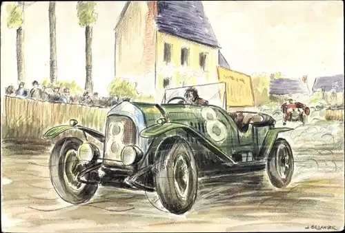 Künstler Ak Assurances Les Mutuelles, 24 Heures du Mans, Bentley Duff Clement 1924, Pointe Pontlieue