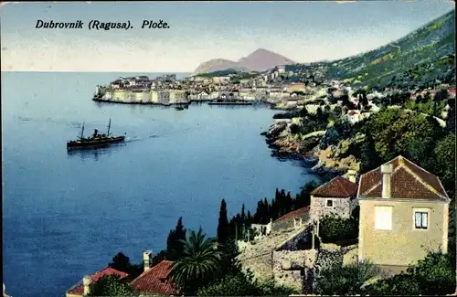 Ak Dubrovnik Kroatien, Ploce, Gesamtansicht, Dampfer