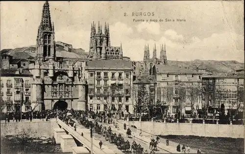 Ak Burgos Kastilien und León, Puente y Arco de Santa Maria