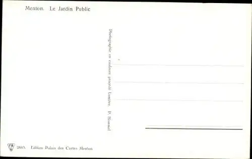 Ak Menton Alpes Maritimes, Le Jardin Public
